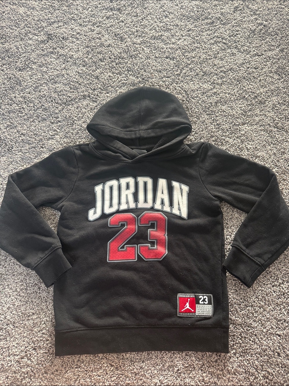 Jordan Black Pullover Hoodie with Red 23 and White Script